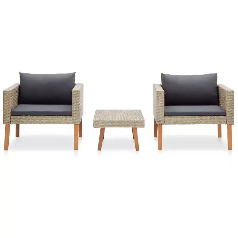 vidaXL Patio Furniture Set 3 Piece Patio Sofa with Coffee Table Poly Rattan