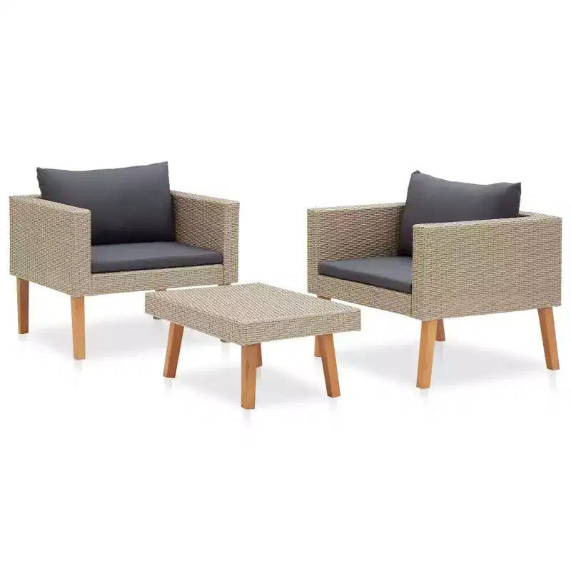 vidaXL Patio Furniture Set 3 Piece Patio Sofa with Coffee Table Poly Rattan
