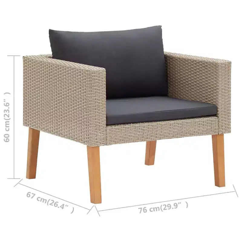 vidaXL Patio Furniture Set 3 Piece Patio Sofa with Coffee Table Poly Rattan