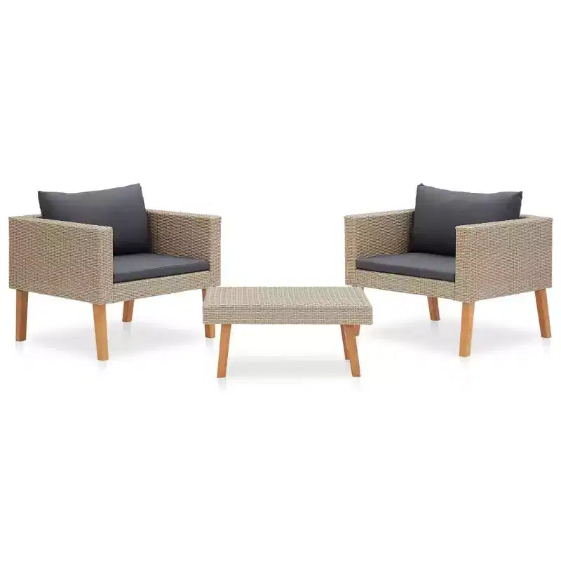 vidaXL Patio Furniture Set 3 Piece Patio Sofa with Coffee Table Poly Rattan