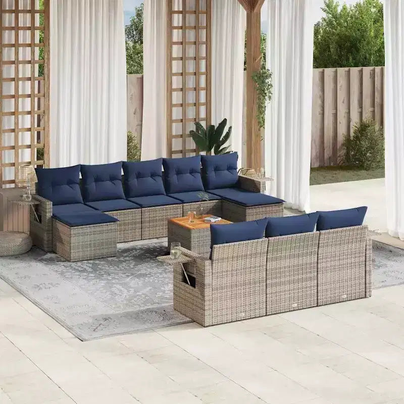 vidaXL 11 Piece Garden Sofa Set with Cushions Black Poly Rattan
