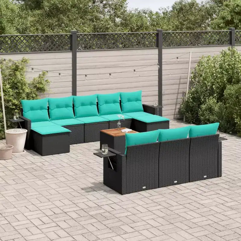 vidaXL 11 Piece Garden Sofa Set with Cushions Black Poly Rattan
