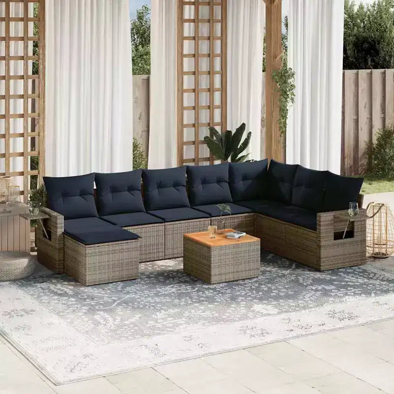 vidaXL Juego de Sofás de Jardín de 9 Piezas con Cojines Ratán Sintético Gris