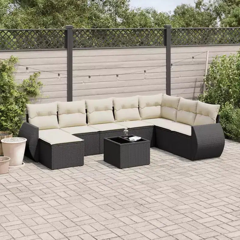 vidaXL 9 Piece Patio Sofa Set with Cushions Brown Poly Rattan