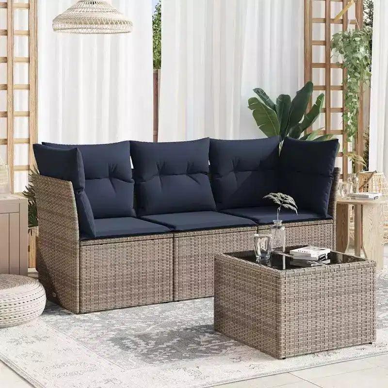 vidaXL 4 Piece Patio Sofa Set with Cushions Poly Rattan - With Table
