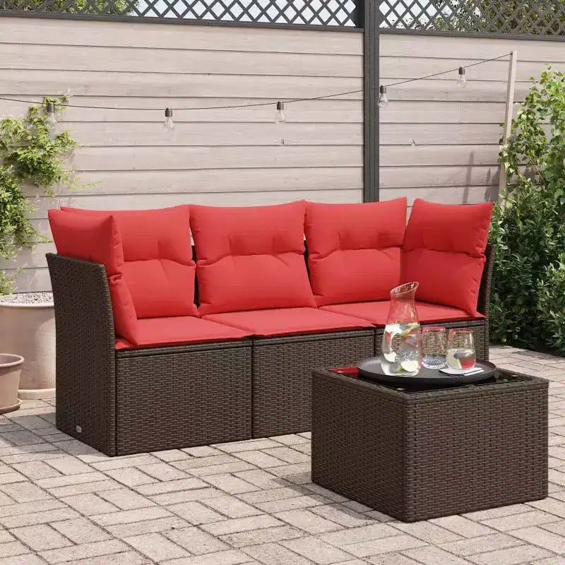 vidaXL 4 Piece Patio Sofa Set with Cushions Poly Rattan - With Table