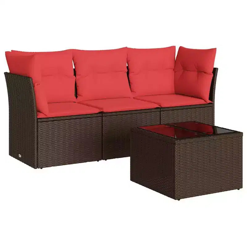 vidaXL 4 Piece Patio Sofa Set with Cushions Poly Rattan - With Table