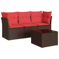 vidaXL 4 Piece Patio Sofa Set with Cushions Poly Rattan - With Table