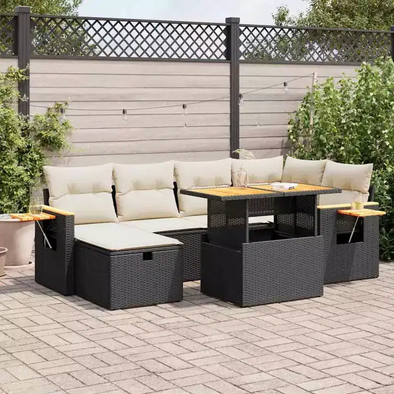vidaXL Juego de sofá de patio de 7 piezas con cojines, seccional modular de ratán sintético para exteriores, varios colores y modelos