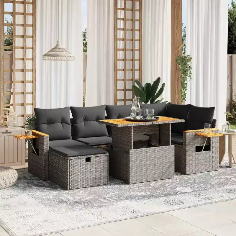 vidaXL Juego de sofá de patio de 7 piezas con cojines, seccional modular de ratán sintético para exteriores, varios colores y modelos
