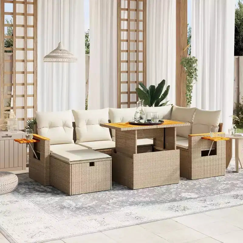 vidaXL Juego de sofá de patio de 7 piezas con cojines, seccional modular de ratán sintético para exteriores, varios colores y modelos