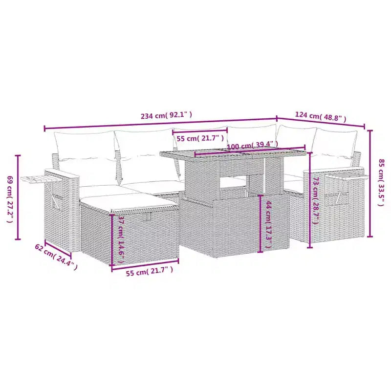 vidaXL Juego de sofá de patio de 7 piezas con cojines, seccional modular de ratán sintético para exteriores, varios colores y modelos
