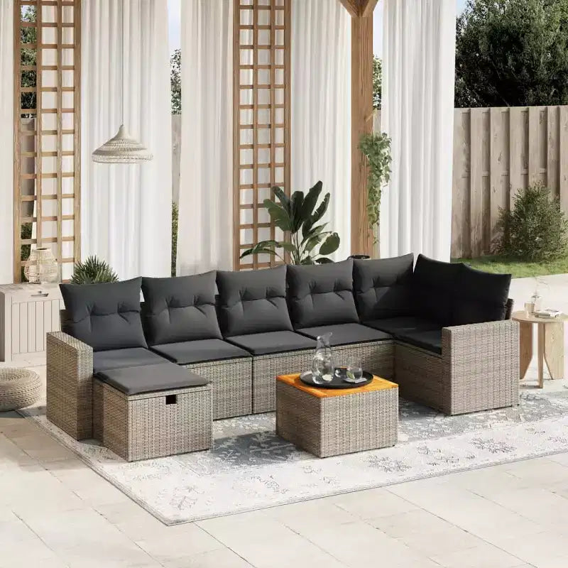 vidaXL 8 Piece Patio Sofa Set with Cushions, Poly Rattan Outdoor Sectional, Modular Design
