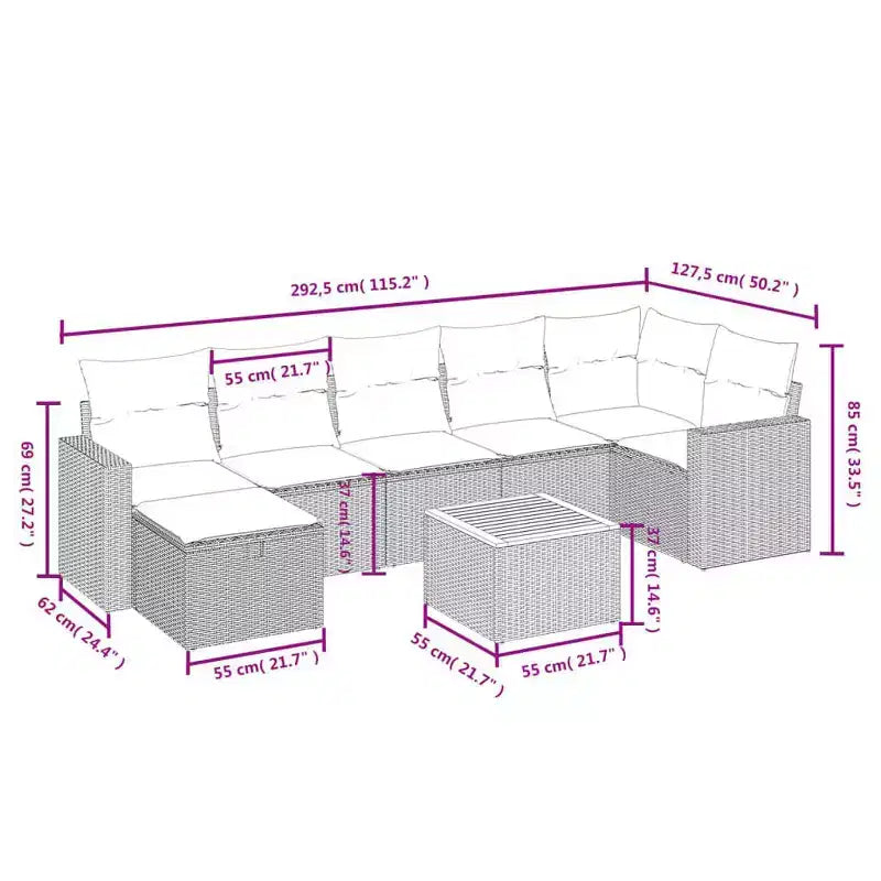 vidaXL 8 Piece Patio Sofa Set with Cushions, Poly Rattan Outdoor Sectional, Modular Design