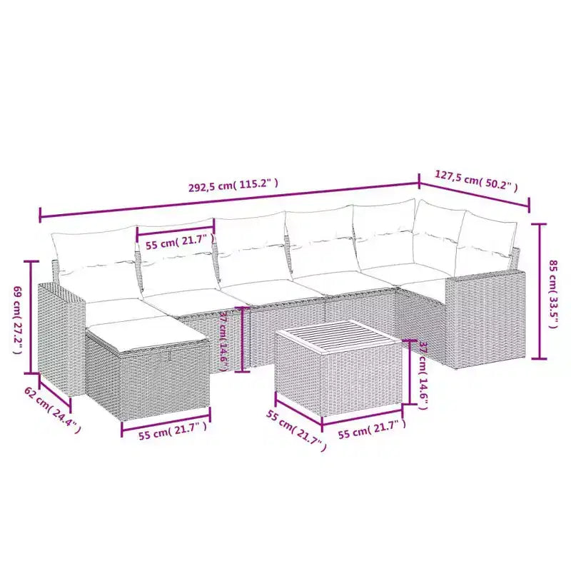 vidaXL 8 Piece Patio Sofa Set with Cushions, Poly Rattan Outdoor Sectional, Modular Design