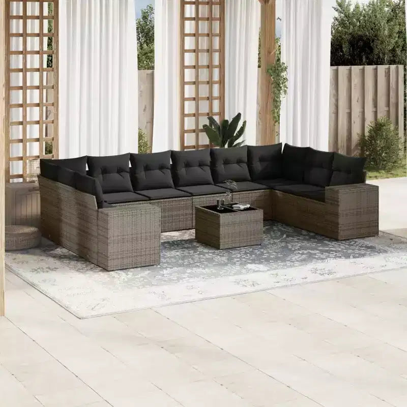 vidaXL Salon de jardin avec coussins en résine tressée