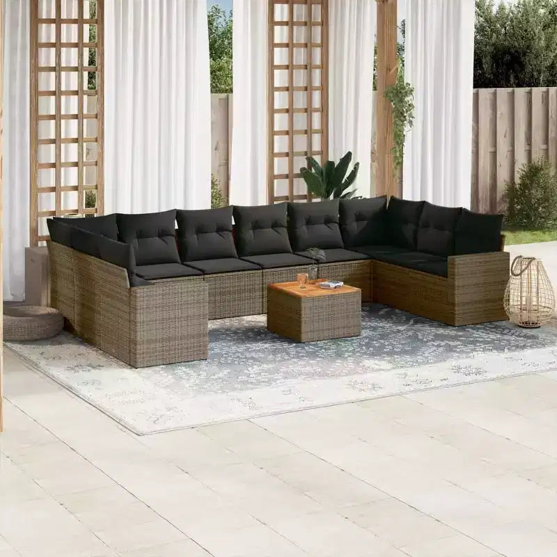 vidaXL 11 Piece Patio Sofa Set with Cushions Gray Poly Rattan