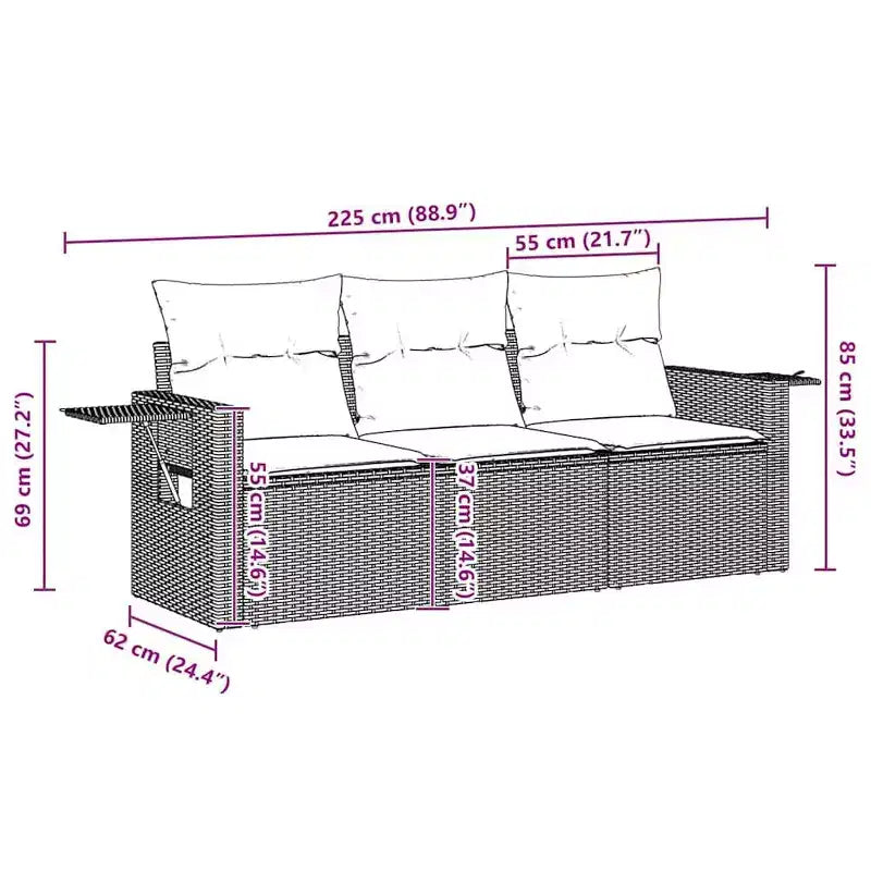 vidaXL Salon de jardin en résine tressée Canapé de jardin pliable moyen
