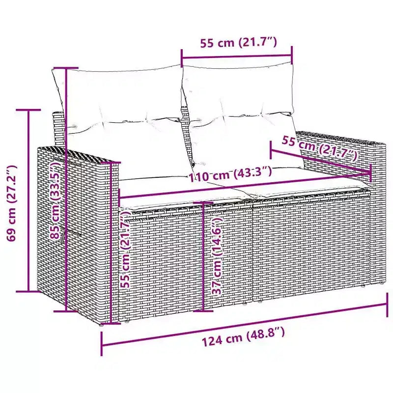 vidaXL Salon de jardin en résine tressée Canapé de jardin pliable moyen