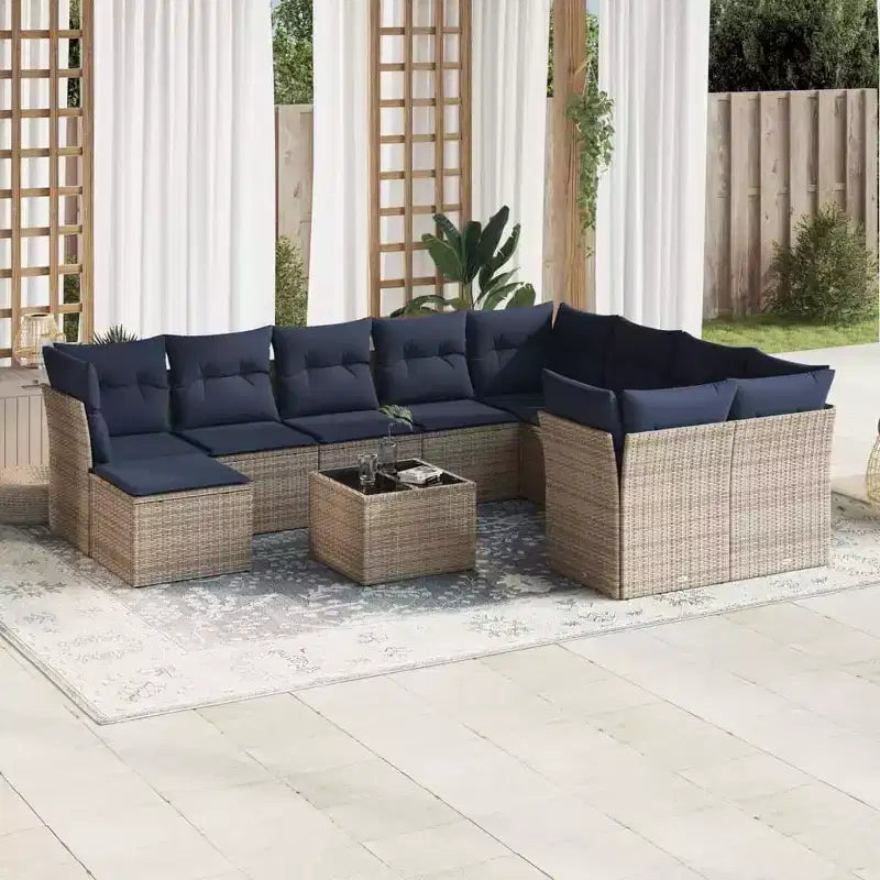 vidaXL 11 Piece Patio Sofa Set with Cushions Brown Poly Rattan - Brown and Red