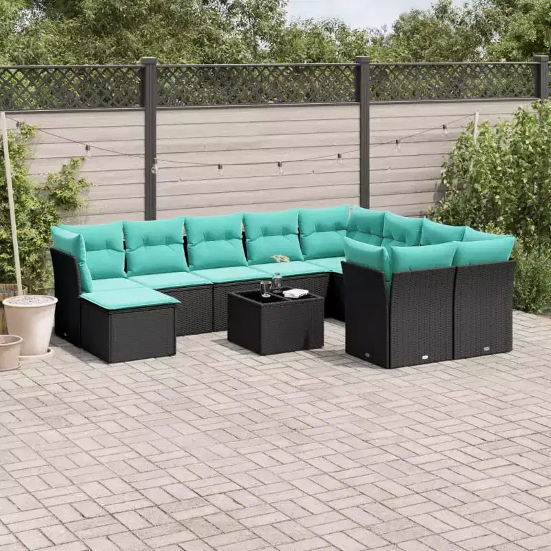 vidaXL 11 Piece Patio Sofa Set with Cushions Brown Poly Rattan - Brown and Red