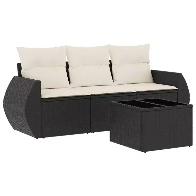 vidaXL 4 Piece Patio Sofa Set with Cushions Poly Rattan - Black and Cream, Brown and Cream, Gray, Beige and Cream - With Table, Without Table