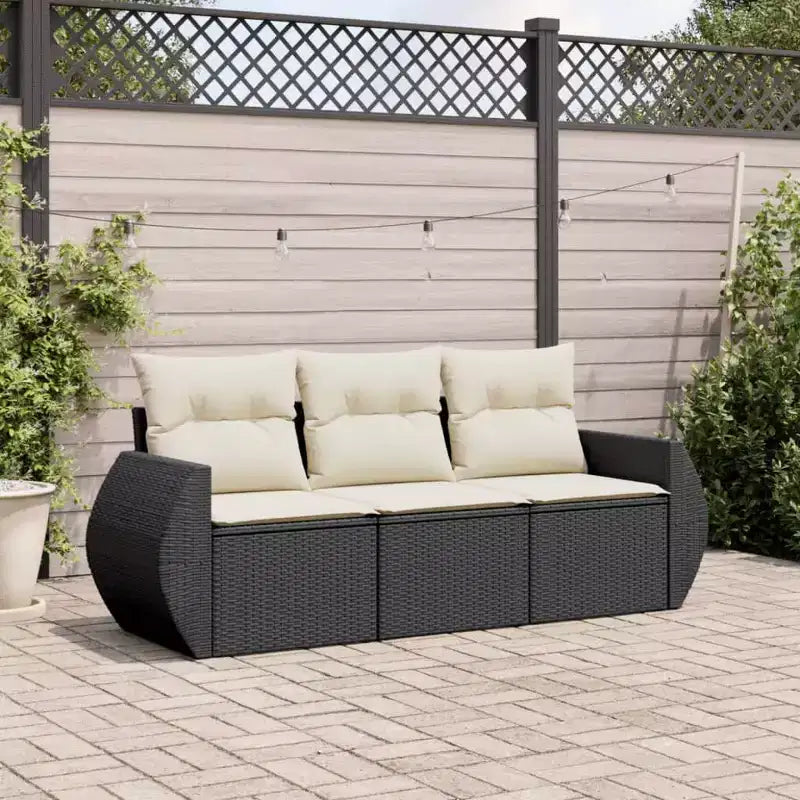 vidaXL 4 Piece Patio Sofa Set with Cushions Poly Rattan - Black and Cream, Brown and Cream, Gray, Beige and Cream - With Table, Without Table