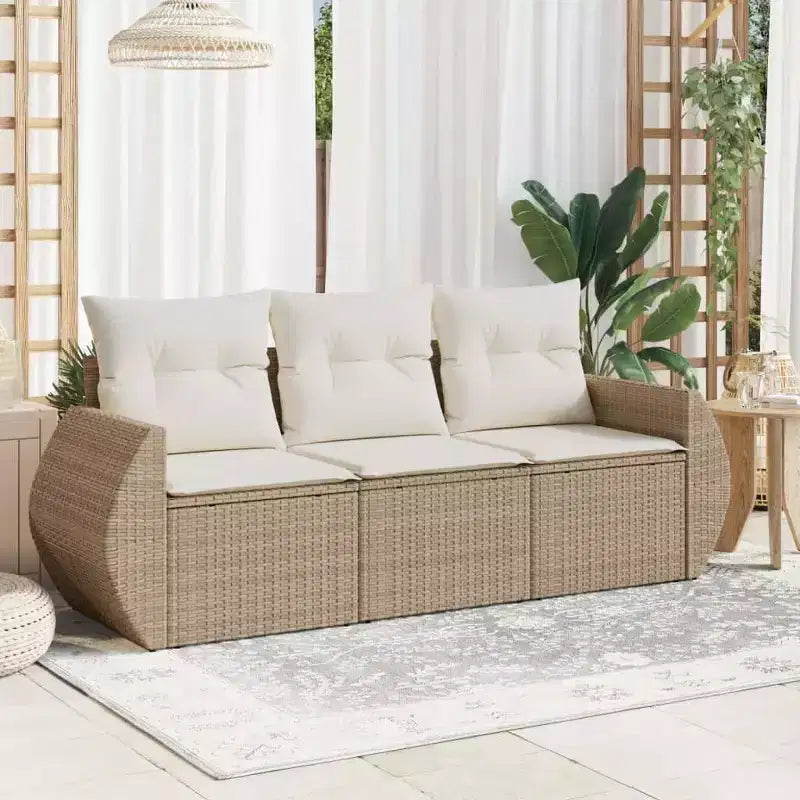 vidaXL 4 Piece Patio Sofa Set with Cushions Poly Rattan - Black and Cream, Brown and Cream, Gray, Beige and Cream - With Table, Without Table