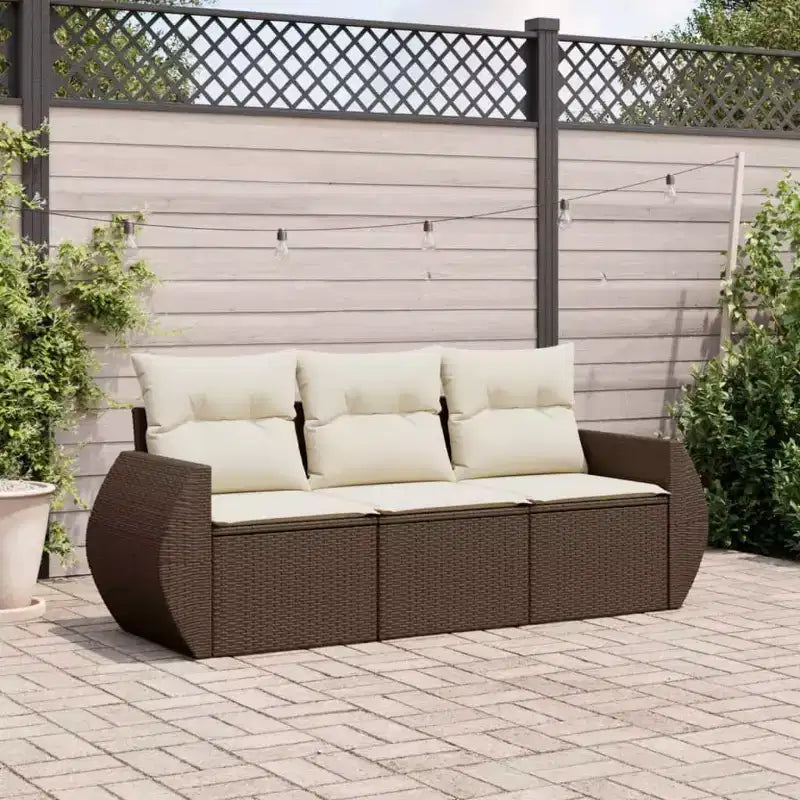 vidaXL 4 Piece Patio Sofa Set with Cushions Poly Rattan - Black and Cream, Brown and Cream, Gray, Beige and Cream - With Table, Without Table