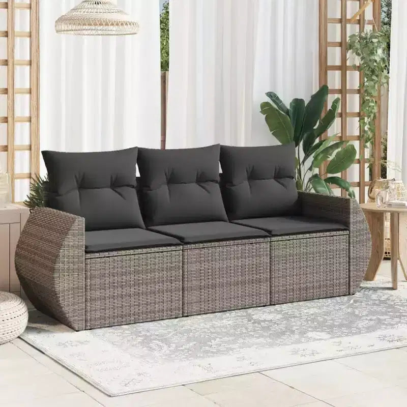 vidaXL 4 Piece Patio Sofa Set with Cushions Poly Rattan - Black and Cream, Brown and Cream, Gray, Beige and Cream - With Table, Without Table
