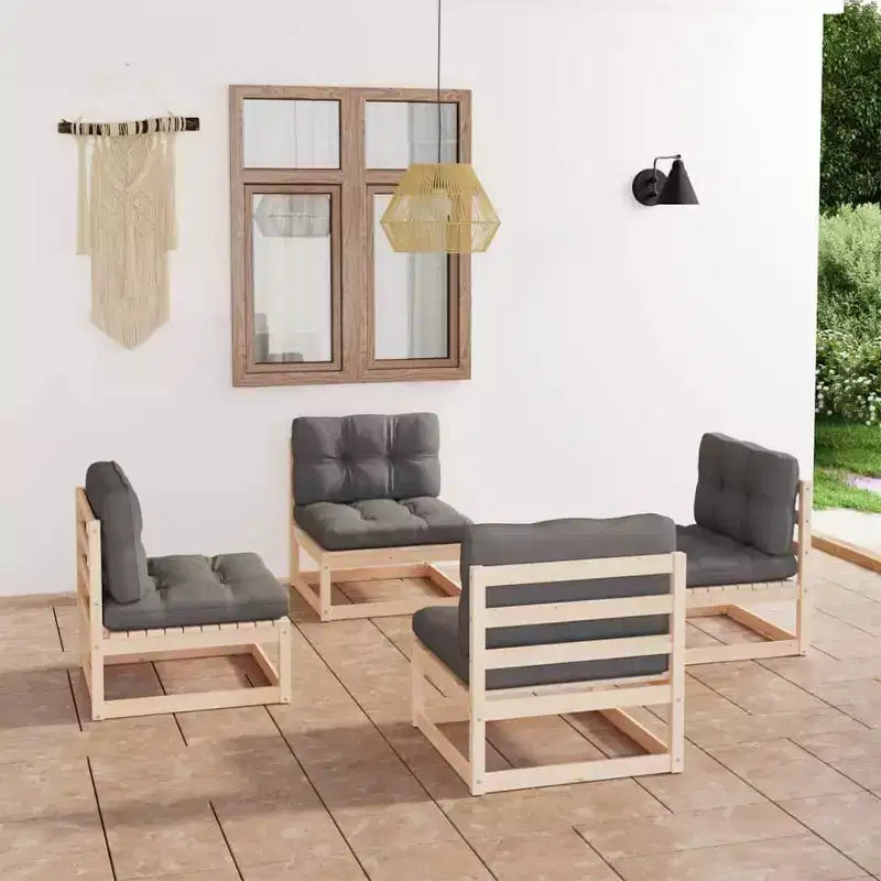 vidaXL Set de Muebles de Jardín de 4 Piezas, de Exterior, de Madera de Pino Maciza