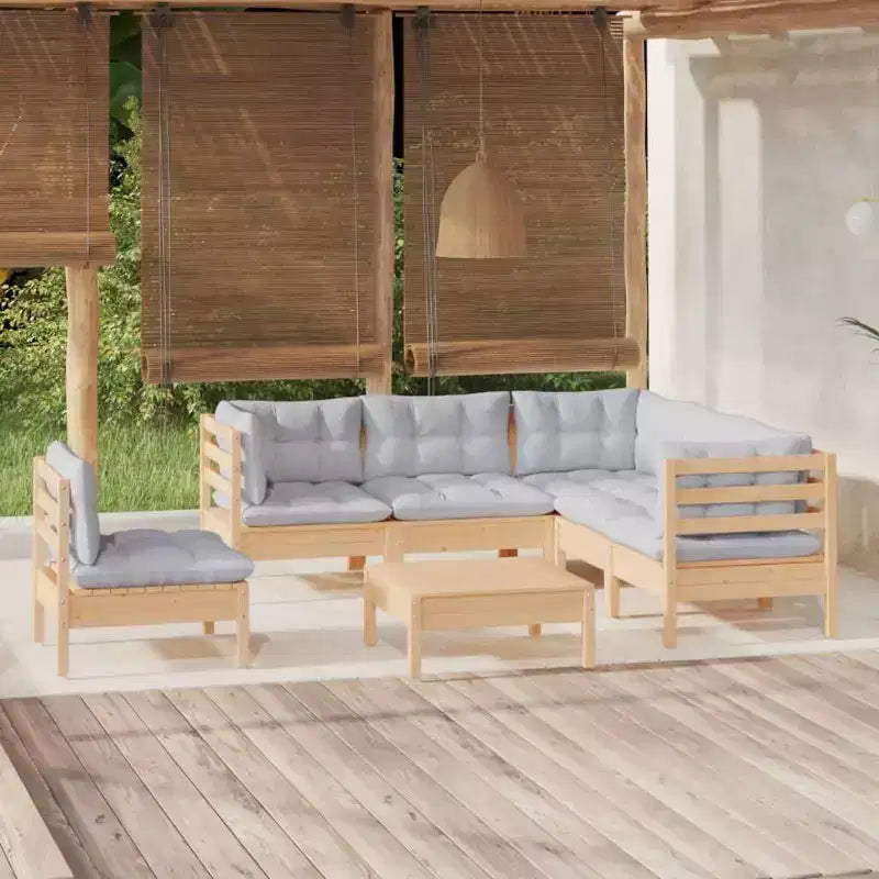 vidaXL Salon de jardin 6 pièces en pin massif avec coussins