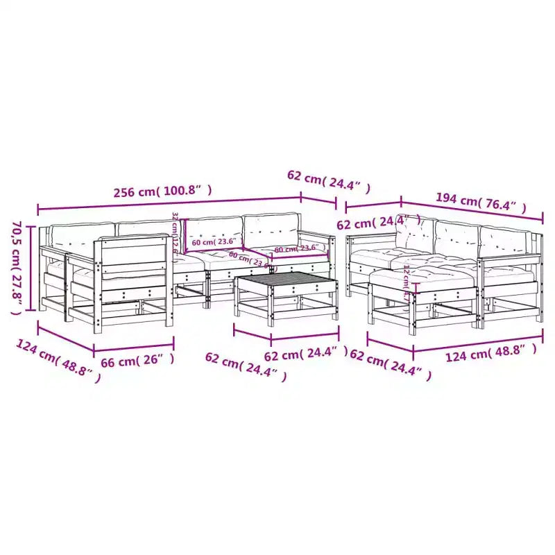 vidaXL Conjunto de Sofás de Jardín con Cojines Muebles de Exterior Madera Maciza