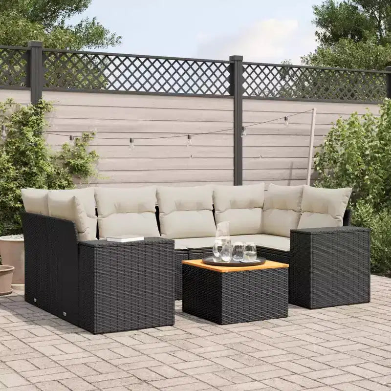 vidaXL Patio Sofa Set with Cushions Outdoor Furniture, 7-Piece Poly Rattan Sectional