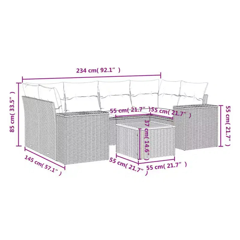 vidaXL Patio Sofa Set with Cushions Outdoor Furniture, 7-Piece Poly Rattan Sectional