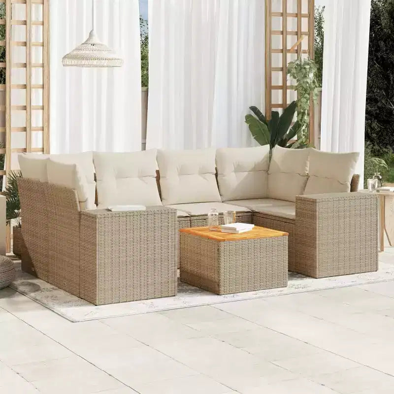 vidaXL Patio Sofa Set with Cushions Outdoor Furniture, 7-Piece Poly Rattan Sectional