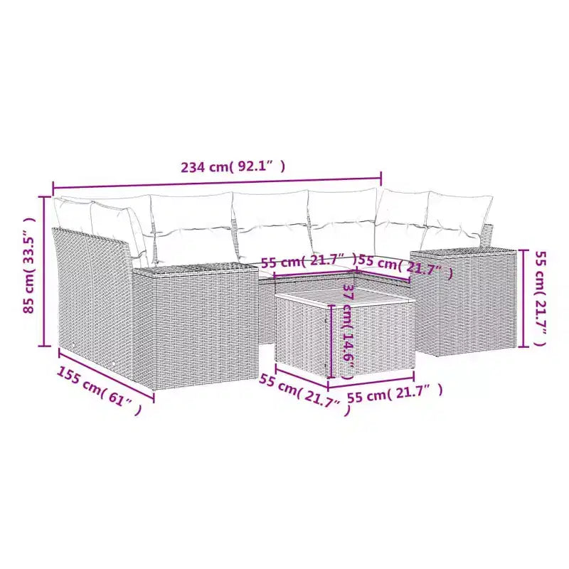 vidaXL Patio Sofa Set with Cushions Outdoor Furniture, 7-Piece Poly Rattan Sectional