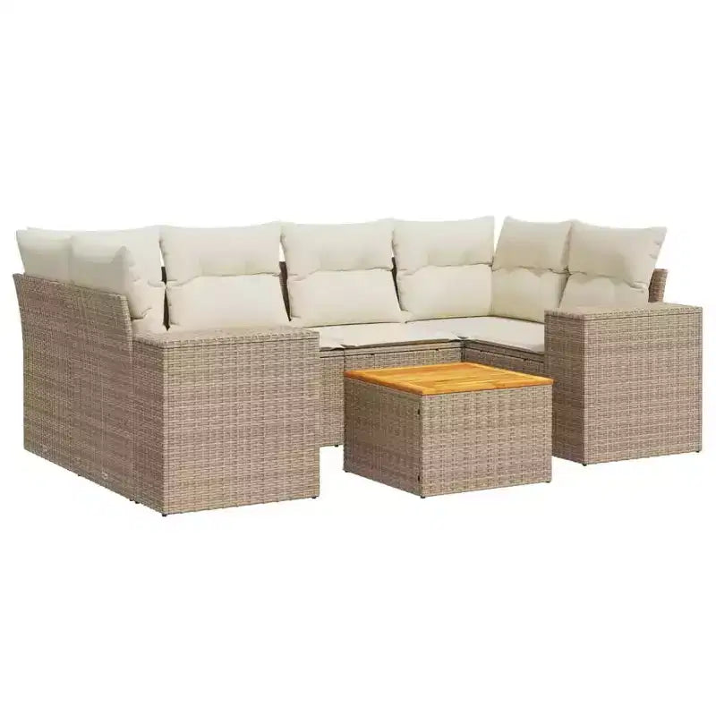 vidaXL Patio Sofa Set with Cushions Outdoor Furniture, 7-Piece Poly Rattan Sectional