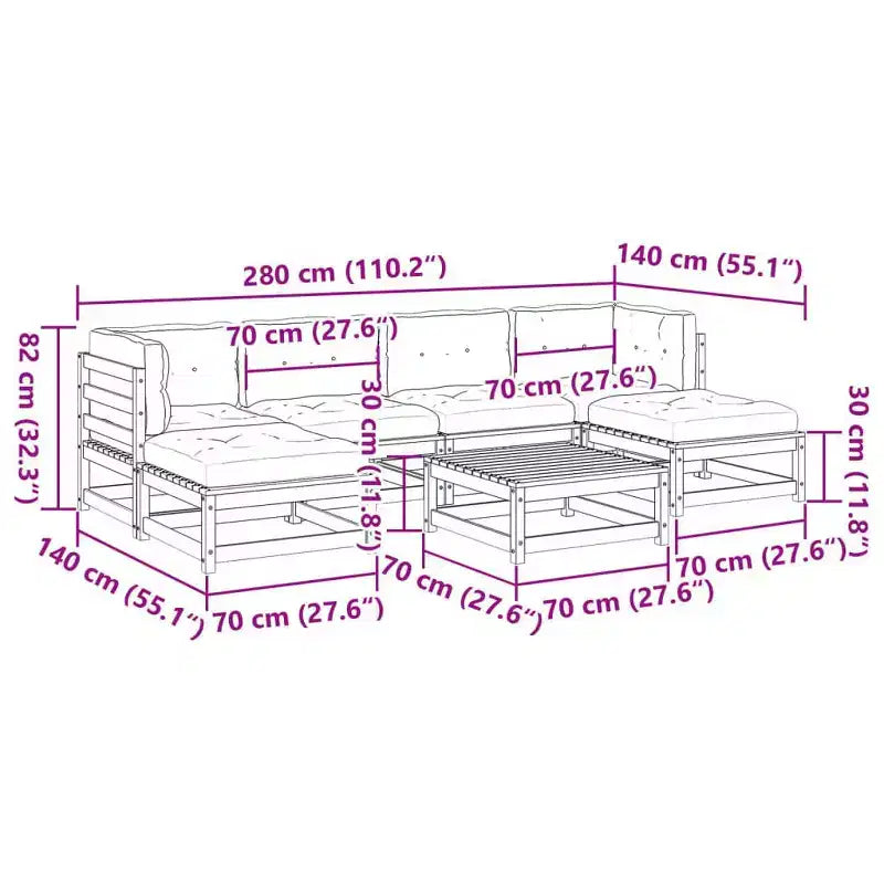 vidaXL Patio Sofa Set with Cushions Modular Outdoor 7 Piece Solid Wood Pine