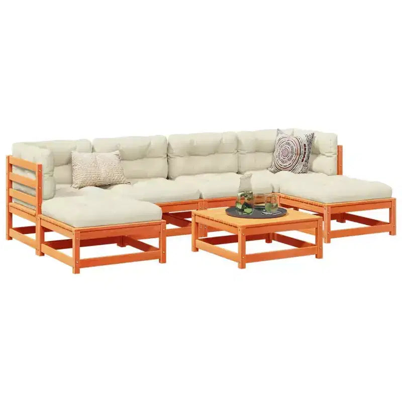 vidaXL Patio Sofa Set with Cushions Modular Outdoor 7 Piece Solid Wood Pine