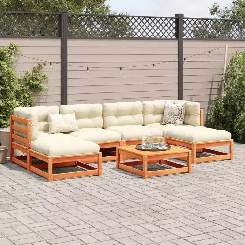 vidaXL Patio Sofa Set with Cushions Modular Outdoor 7 Piece Solid Wood Pine