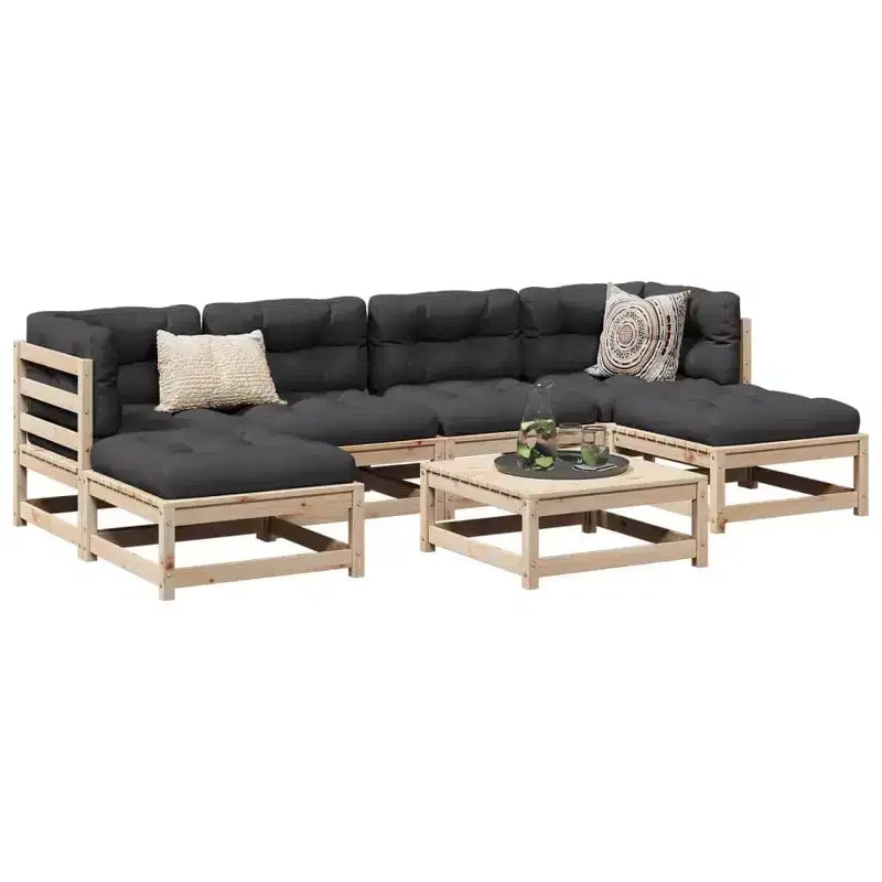 vidaXL Patio Sofa Set with Cushions Modular Outdoor 7 Piece Solid Wood Pine