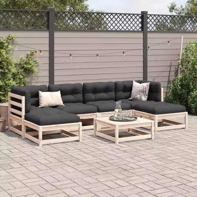 vidaXL Patio Sofa Set with Cushions Modular Outdoor 7 Piece Solid Wood Pine