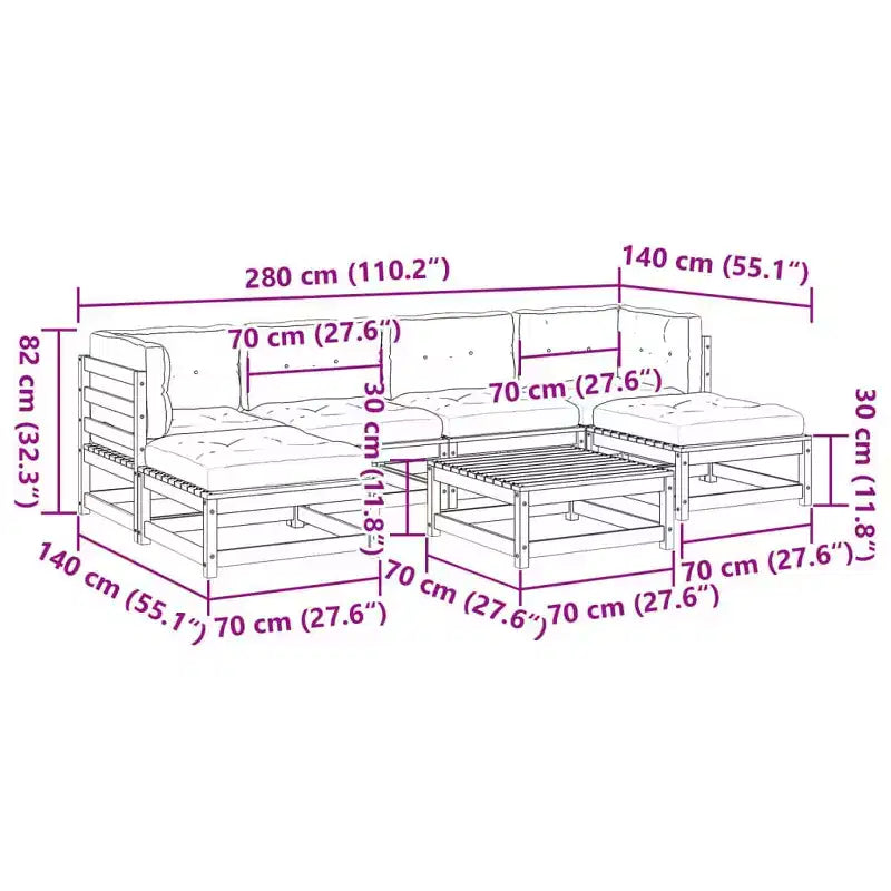 vidaXL Patio Sofa Set with Cushions Modular Outdoor 7 Piece Solid Wood Pine