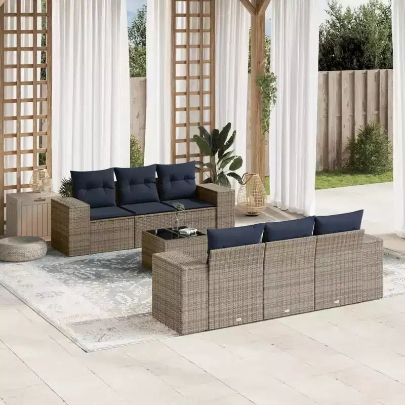 vidaXL Juego de sofá de jardín de 7 piezas con cojines ratán sintético gris