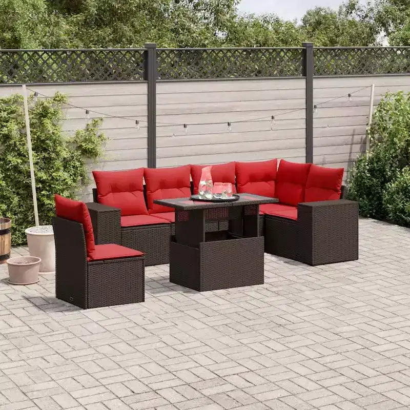 vidaXL 7 Piece Garden Sofa Set with Cushions Poly Rattan
