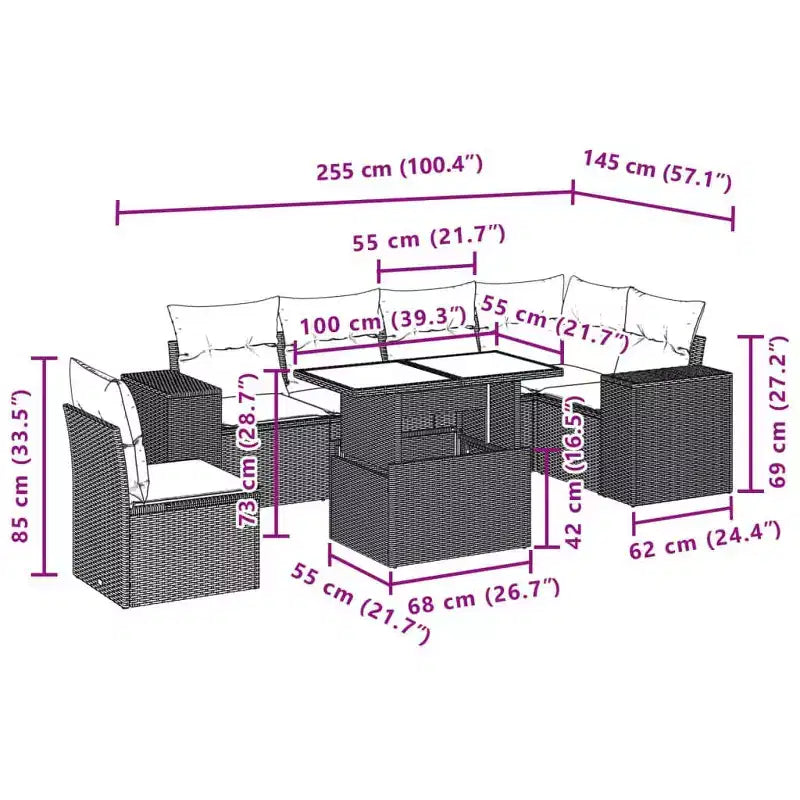 vidaXL 7 Piece Garden Sofa Set with Cushions Poly Rattan