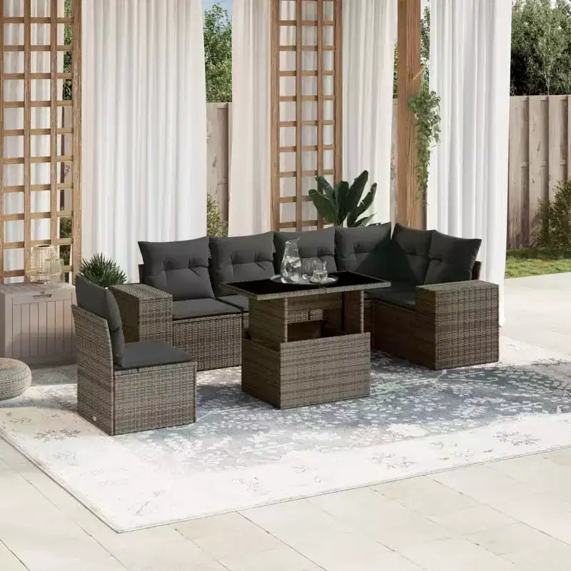 vidaXL 7 Piece Garden Sofa Set with Cushions Poly Rattan
