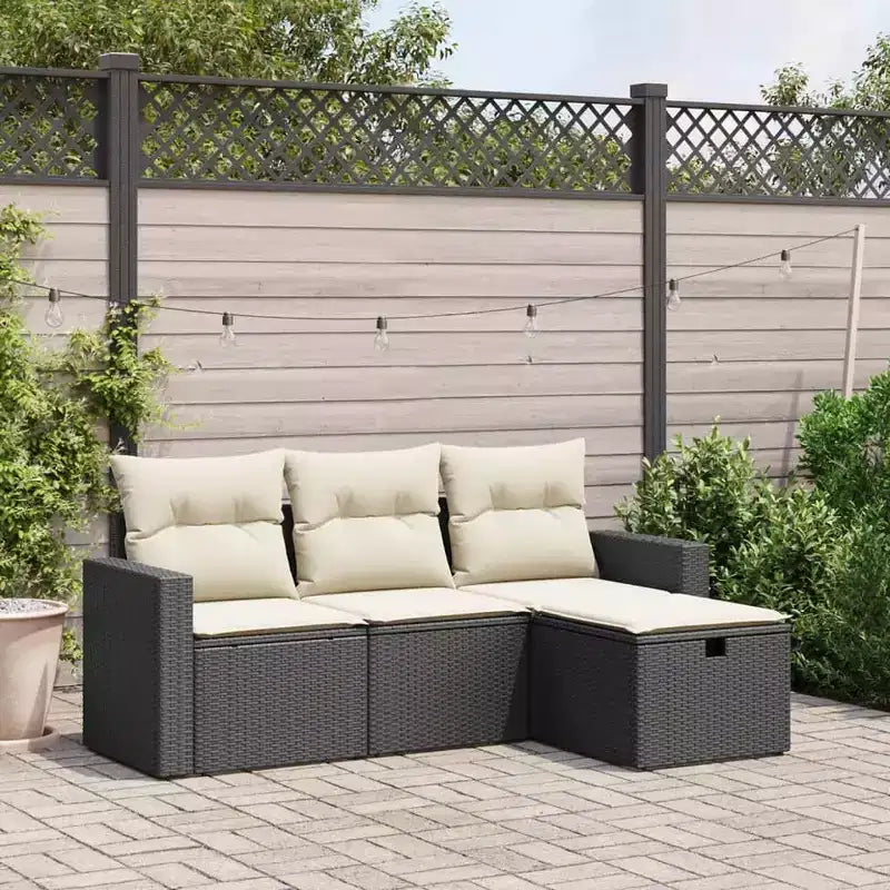 vidaXL Patio Sofa Set with Cushions Outdoor Furniture 4 Piece Poly Rattan