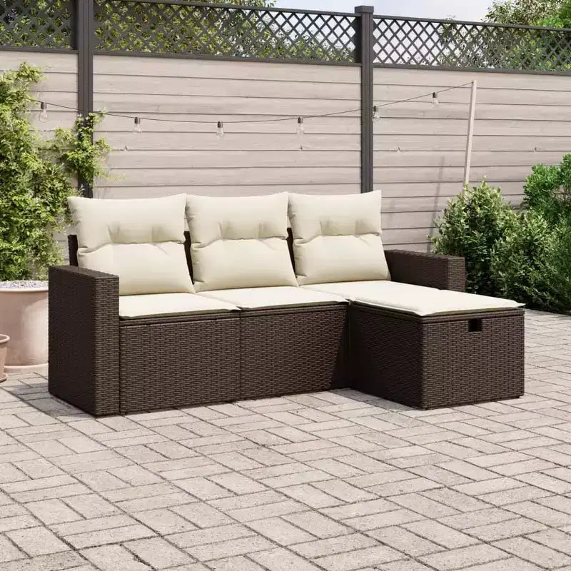 vidaXL Patio Sofa Set with Cushions Outdoor Furniture 4 Piece Poly Rattan
